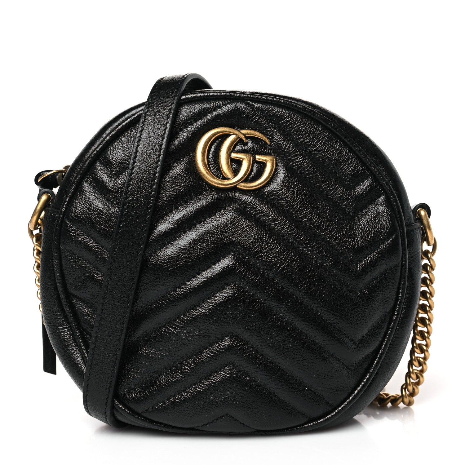 Gucci Azalea Calfskin Matelasse Heart Mini GG Marmont Round Shoulder Bag Black 1 of 9
