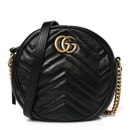 Gucci Azalea Calfskin Matelasse Heart Mini GG Marmont Round Shoulder Bag Black 1 of 9
