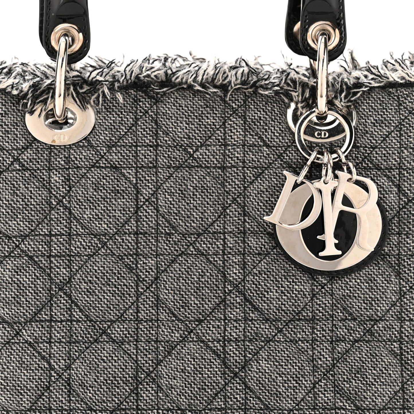 Denim Fringe Medium Lady Dior Grey