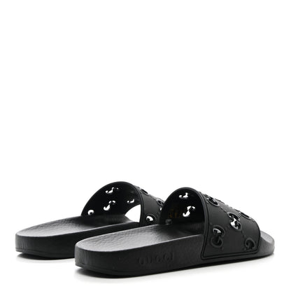 Gucci Rubber GG Monogram Perforated Womens Slide Sandals 37 Black 4 of 10