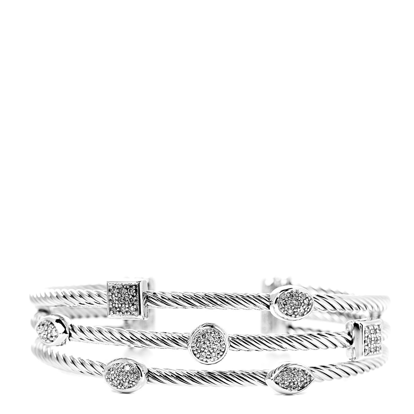 Sterling Silver Diamond Three Row Confetti Cuff Bracelet