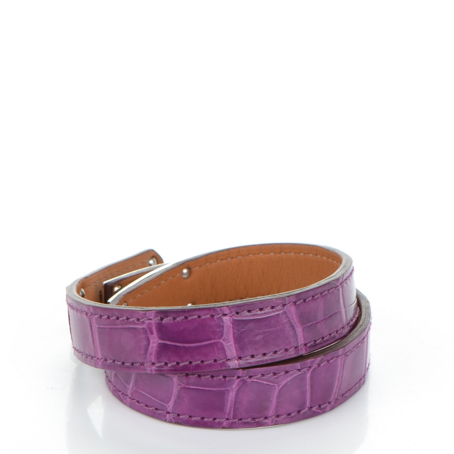 Hermes Shiny Alligator Kelly Double Tour Bracelet S Violet 3 of 6