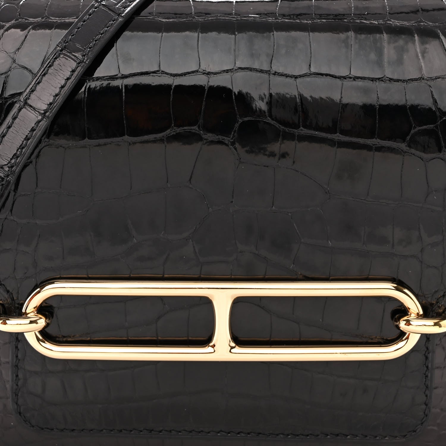 Hermes Shiny Alligator Mini Sac Roulis Black 8 of 11