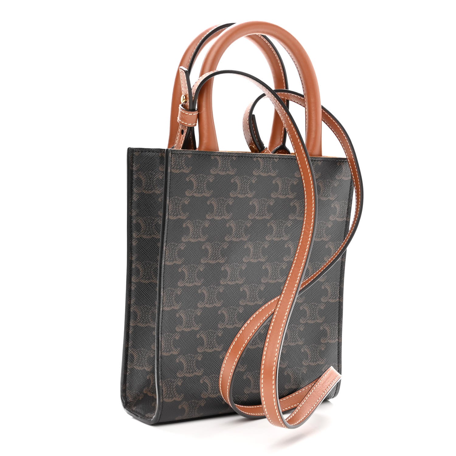 Celine Triomphe Canvas Calfskin Mini Vertical Cabas Tan 3 of 9