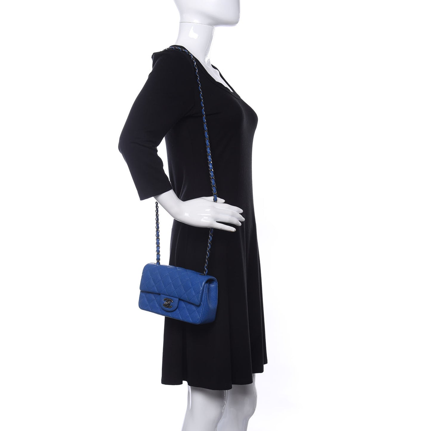 Caviar Quilted Mini Rectangular Flap Blue