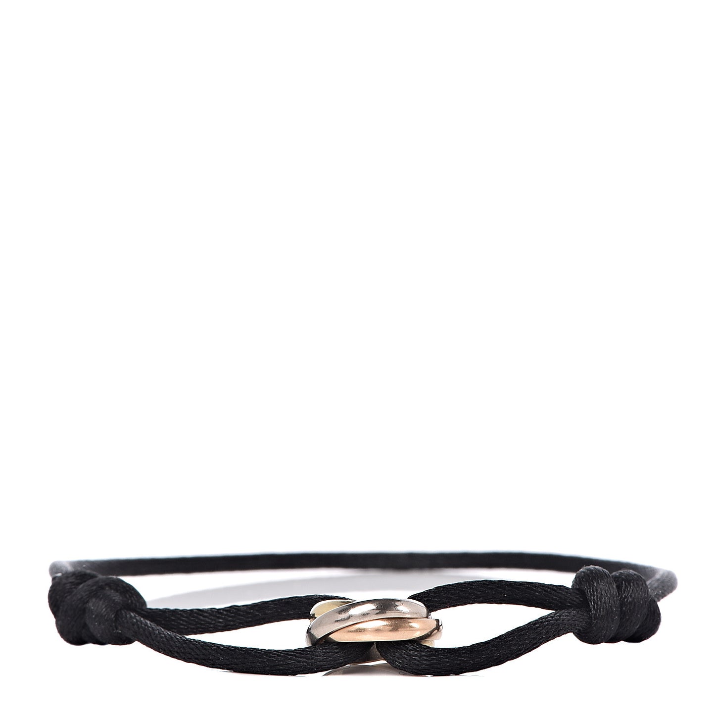 18K Pink Yellow White Gold Trinity Adjustable Cord Bracelet Black