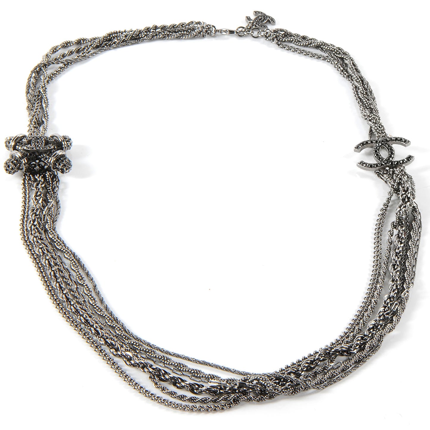 Crystal Ruthenium Layered Chain CC Necklace