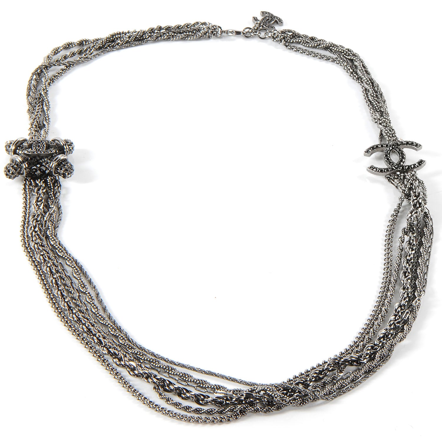 Chanel Crystal Ruthenium Layered Chain CC Necklace 3 of 7