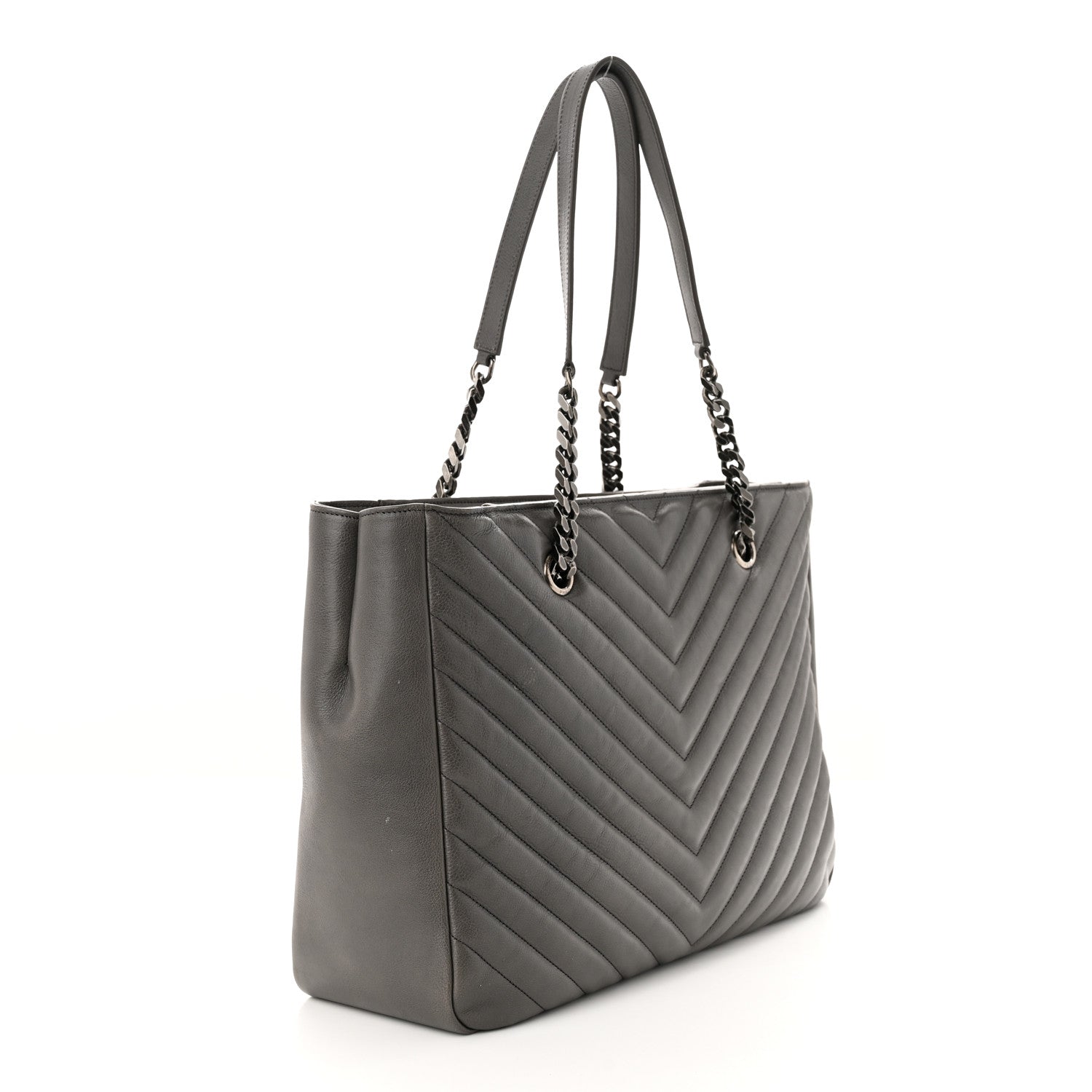 Saint Laurent Sheepskin Matelasse Chevron Large Monogram Shopping Bag Light Coal 3 of 11