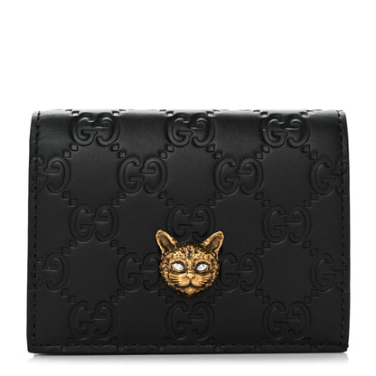 Gucci Guccissima Signature Crystal Cat Card Case Wallet Black 1 of 7