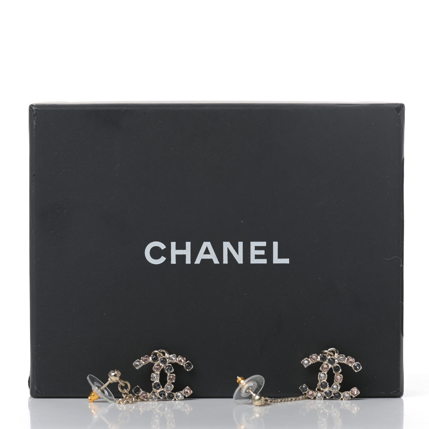 Chanel Crystal CC Drop Earrings Pink Grey Gold 5 of 5