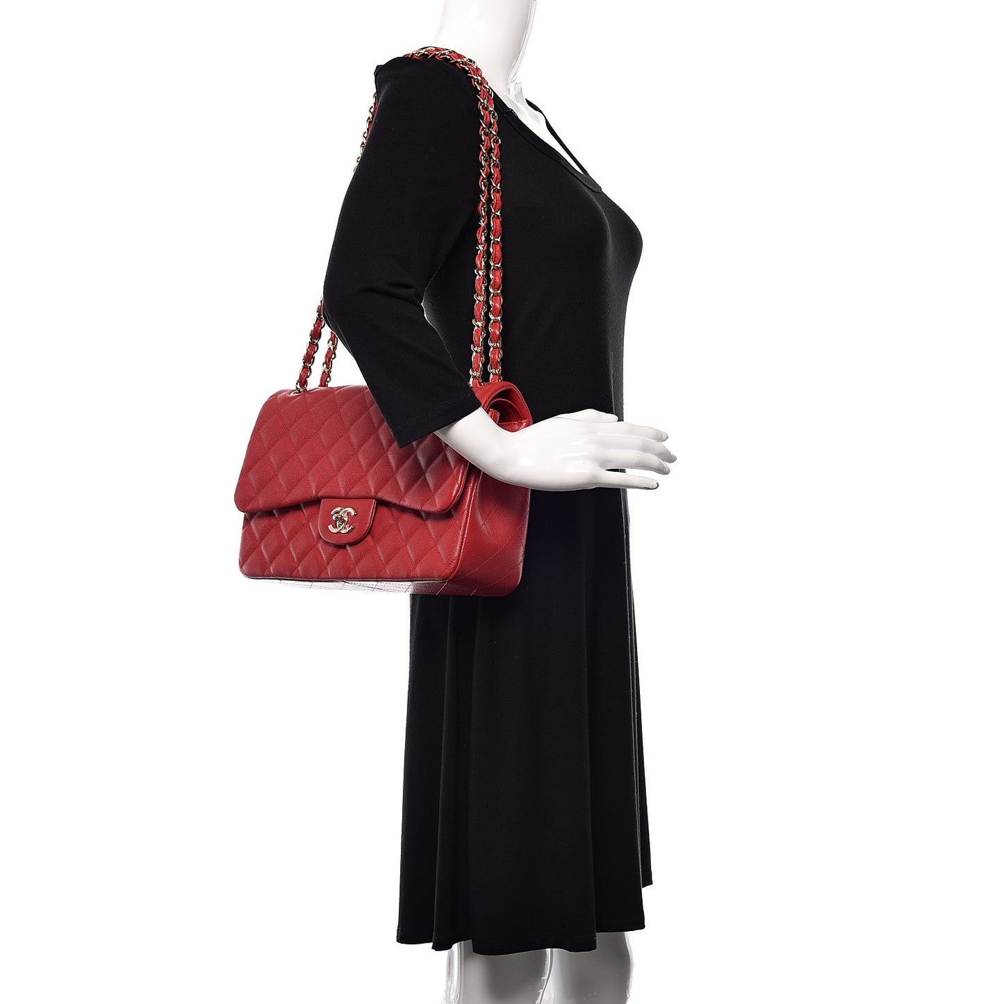 Caviar Quilted Jumbo Double Flap Red