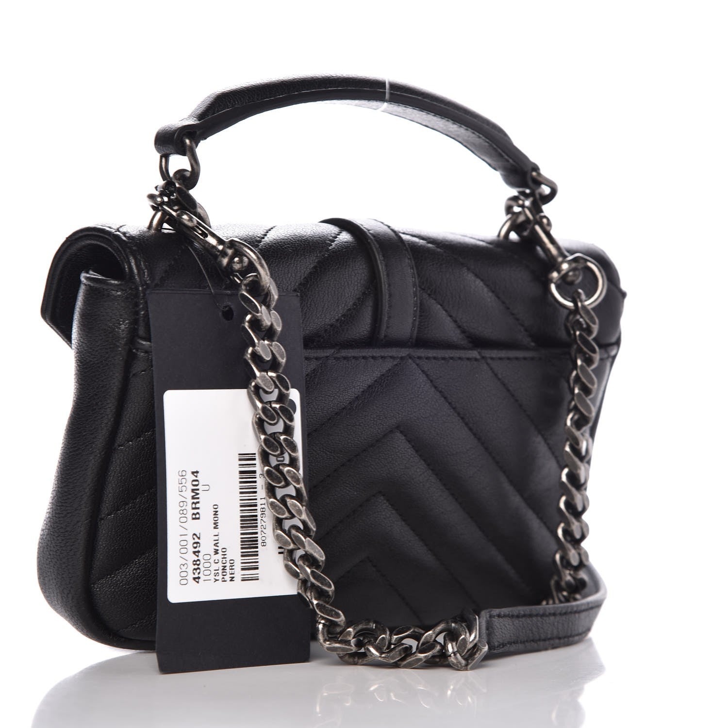 Saint Laurent Sheepskin Matelasse Chevron Monogram College Chain Wallet Black 3 of 8