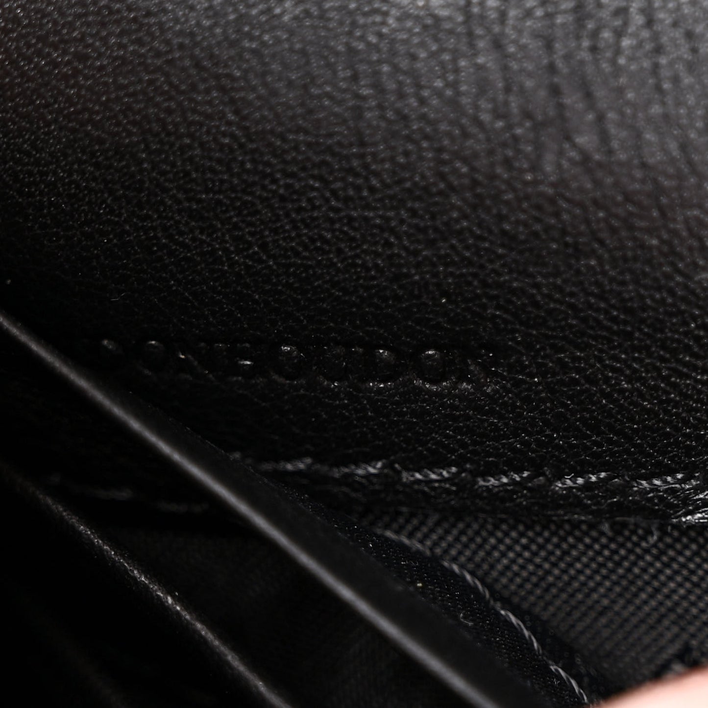 Patent Grainy Calfskin Henley Wallet On Chain Black