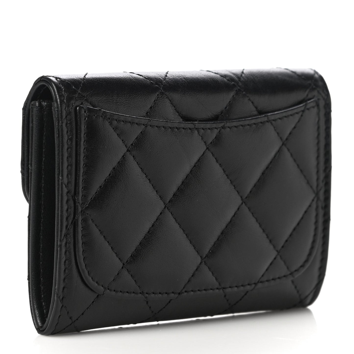 Aged Calfskin Quilted Reissue Flap Card Holder Wallet Black