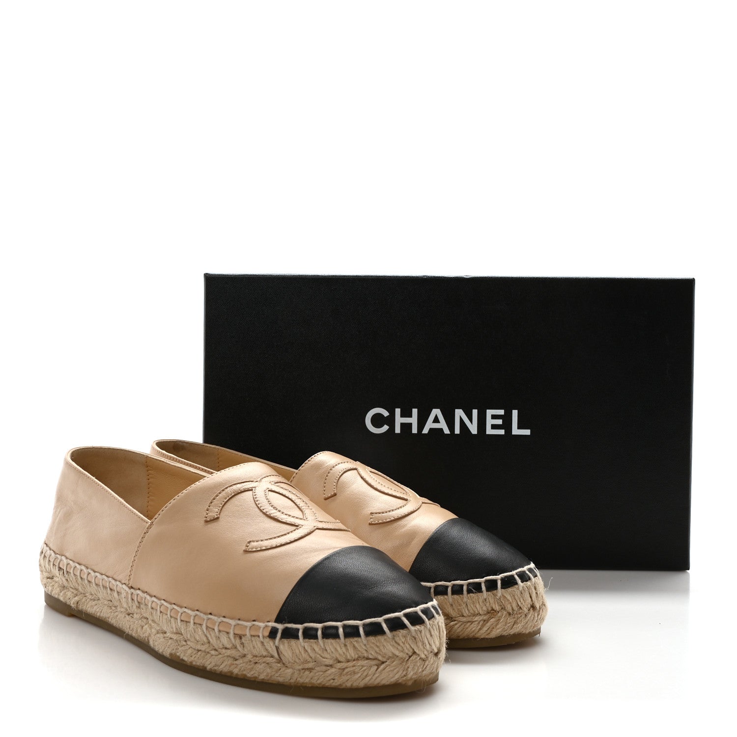 Chanel Lambskin CC Espadrilles 37 Beige Black 9 of 9