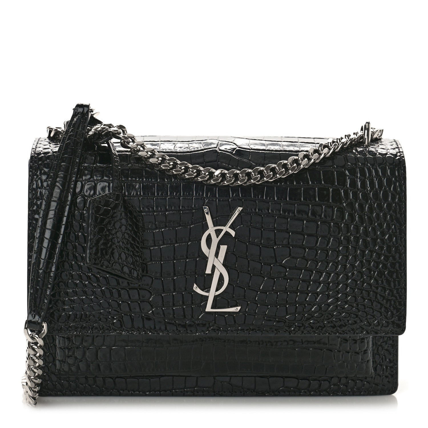 Saint Laurent Calfskin Crocodile Embossed Medium Monogram Sunset Black 1 of 8