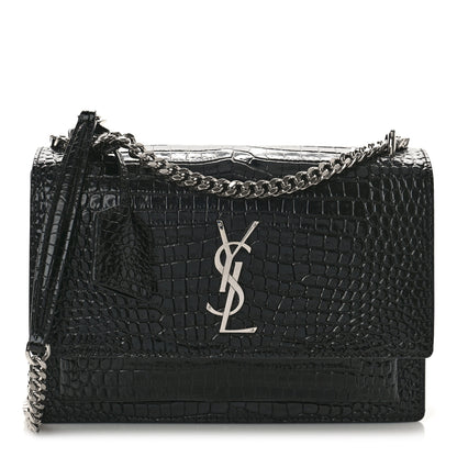 Saint Laurent Calfskin Crocodile Embossed Medium Monogram Sunset Black 1 of 8
