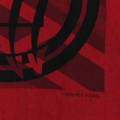 Hermes Cashmere Silk Imprimeur Fou Quadricube Shawl 140 Rouge Bordeaux Rouge Fonce 2 of 3