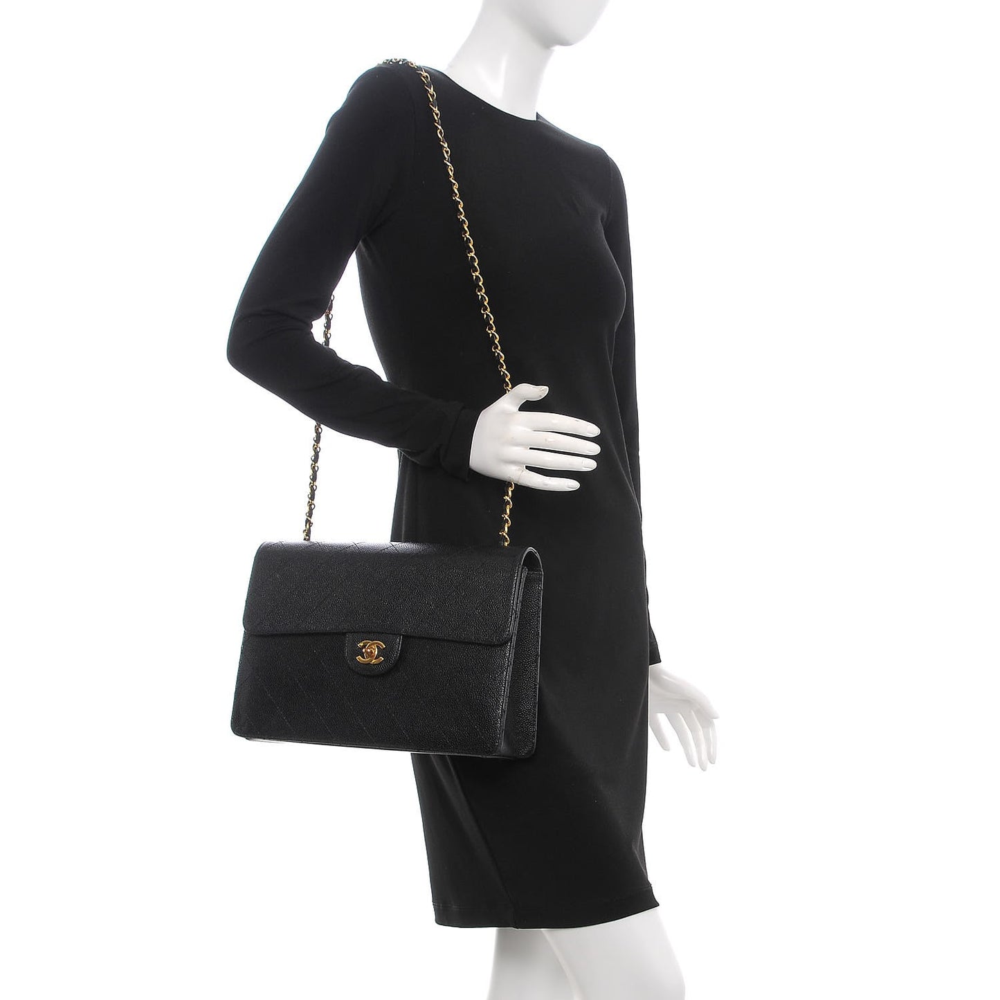 Caviar Stitch Jumbo Single Flap Black