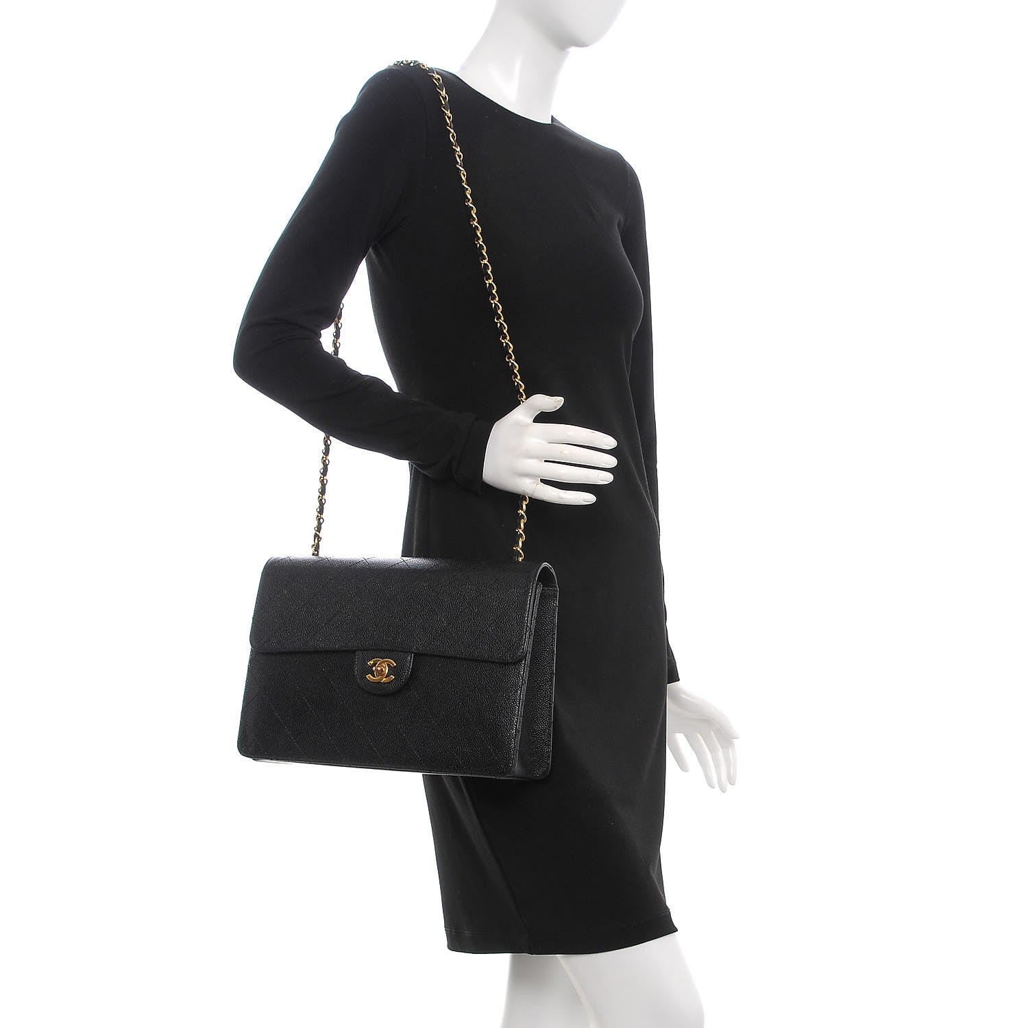 Chanel Caviar Stitch Jumbo Single Flap Black 2 of 10