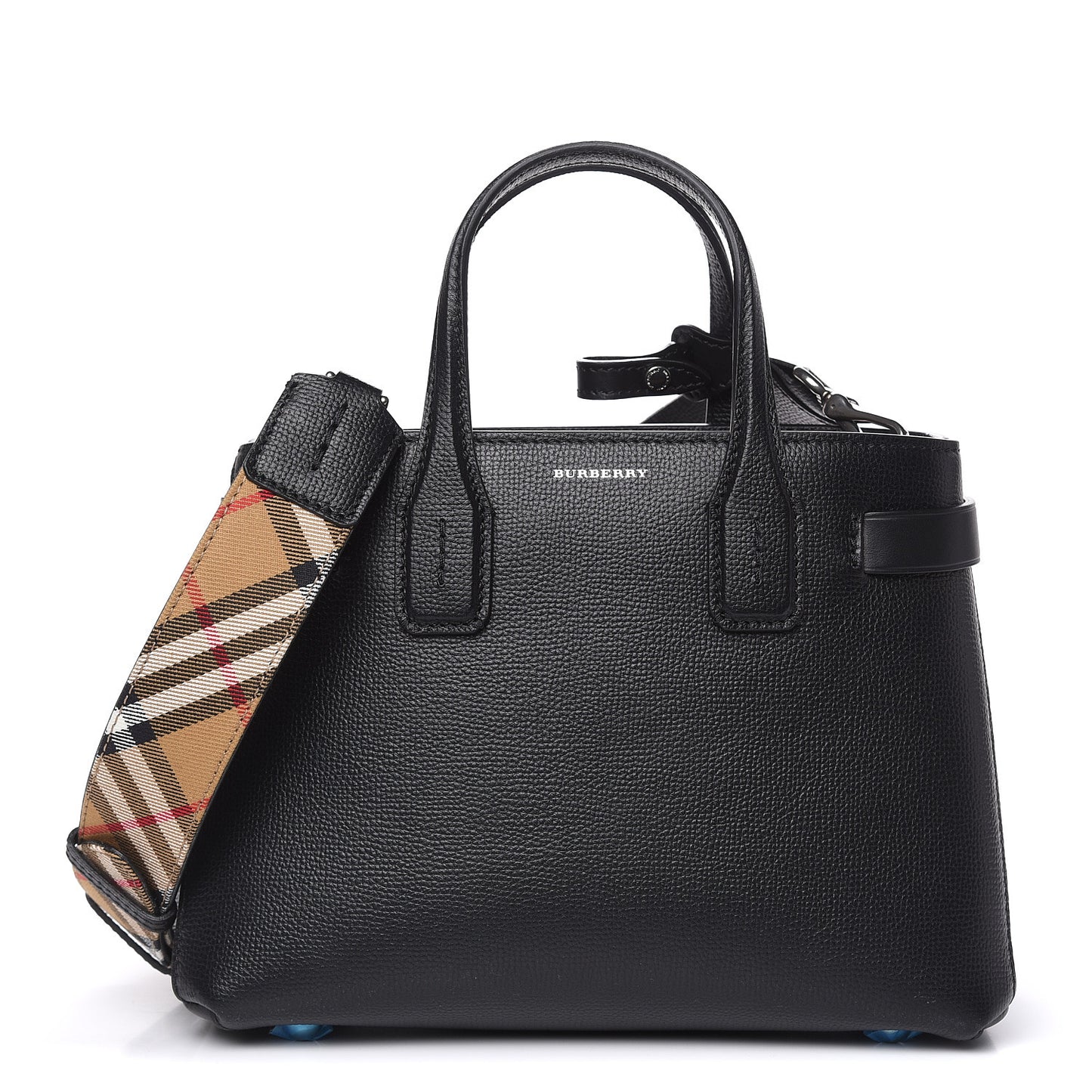 Grainy Calfskin House Check Small Banner Tote Black