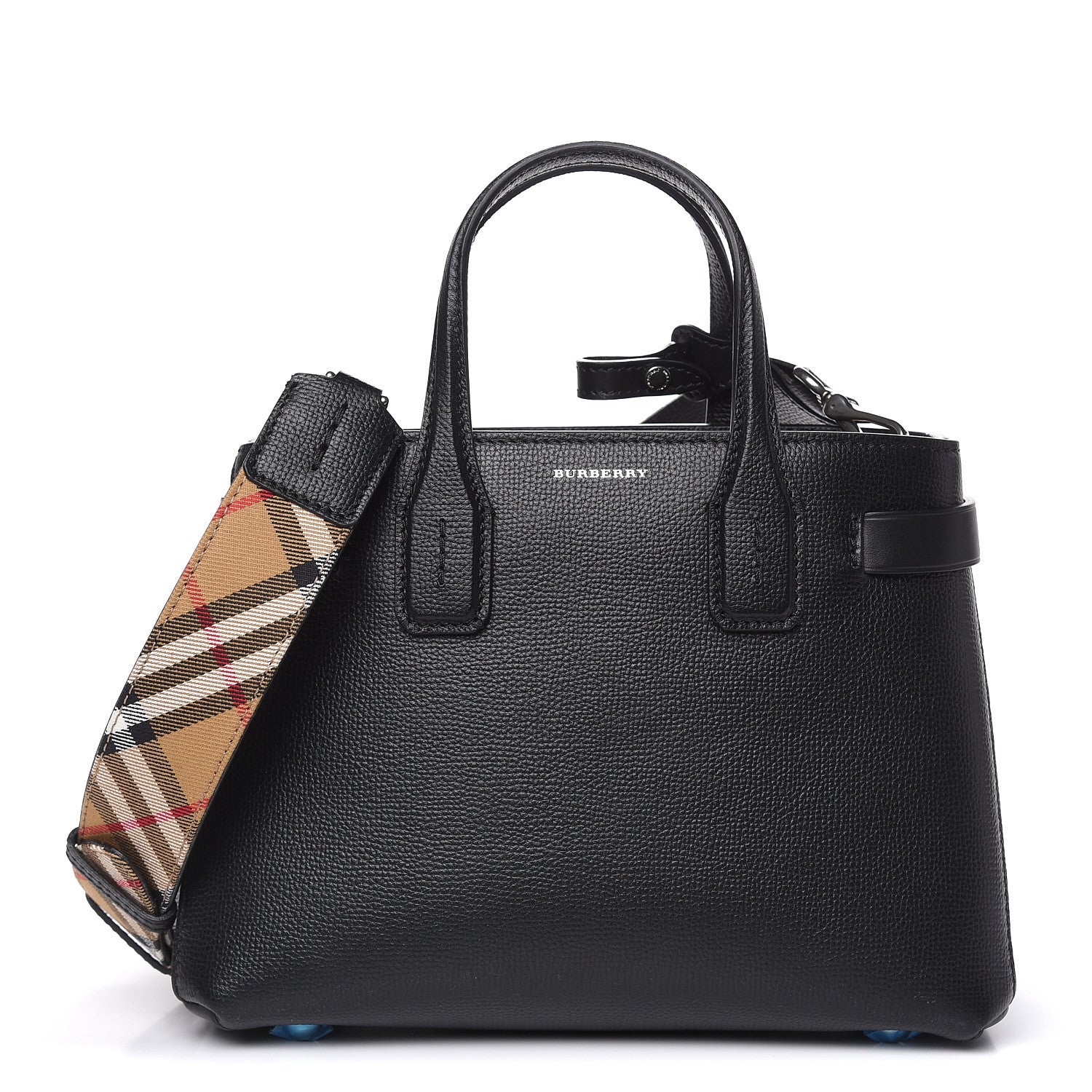 Burberry Grainy Calfskin House Check Small Banner Tote Black 1 of 10