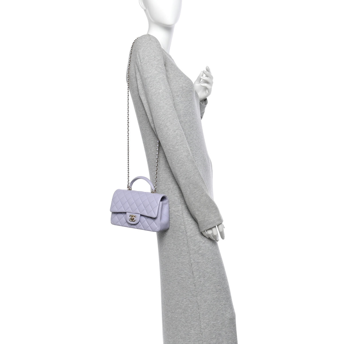 Lambskin Quilted Mini Top Handle Rectangular Flap Light Purple