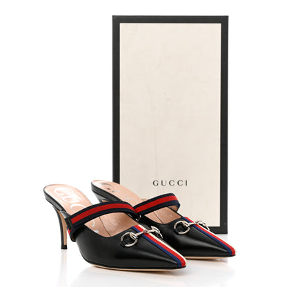 Gucci Malaga Kid Sylvie Web Cross Strap Mid-Heel Slides 36 Black 14 of 14