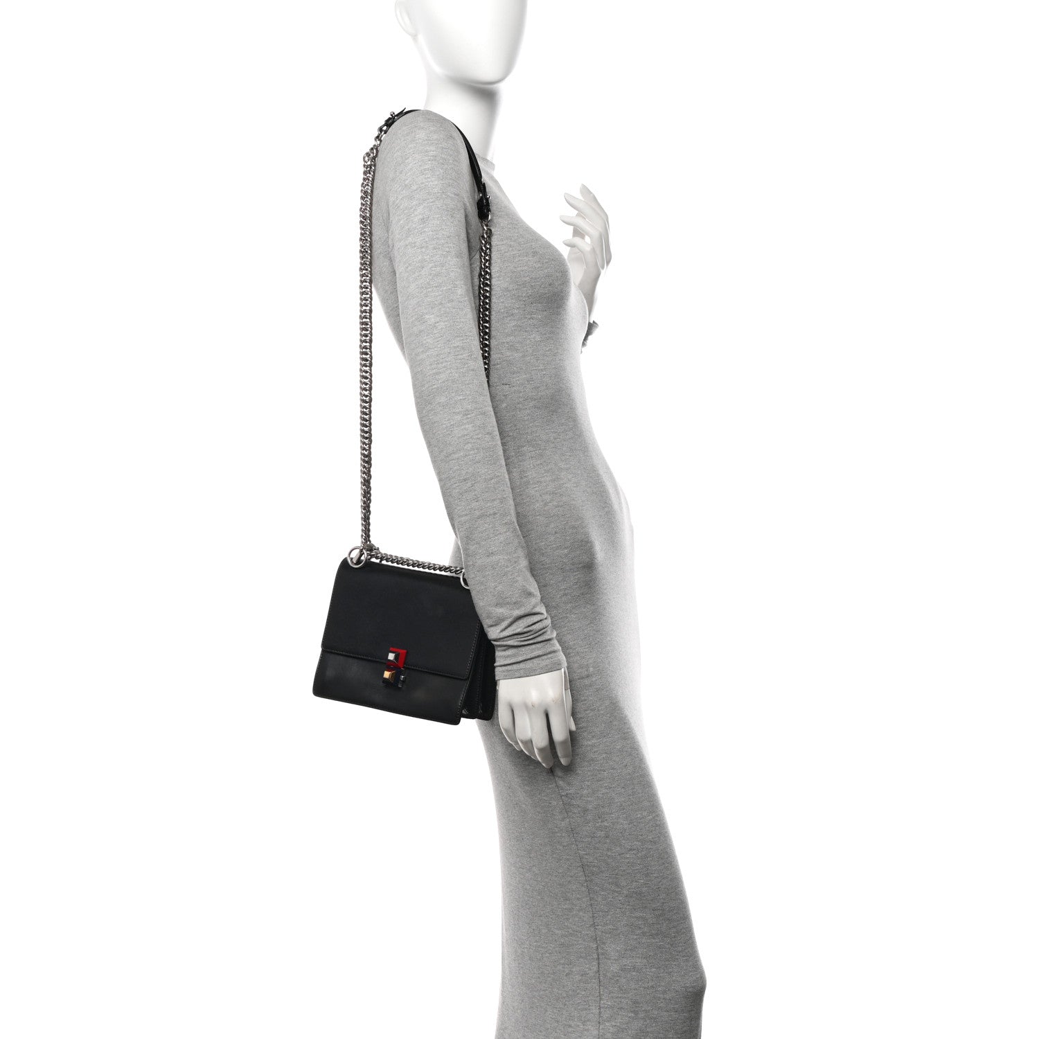 Fendi Vitello Liberty Studded Small Kan I Shoulder Bag Black Multicolor 2 of 10