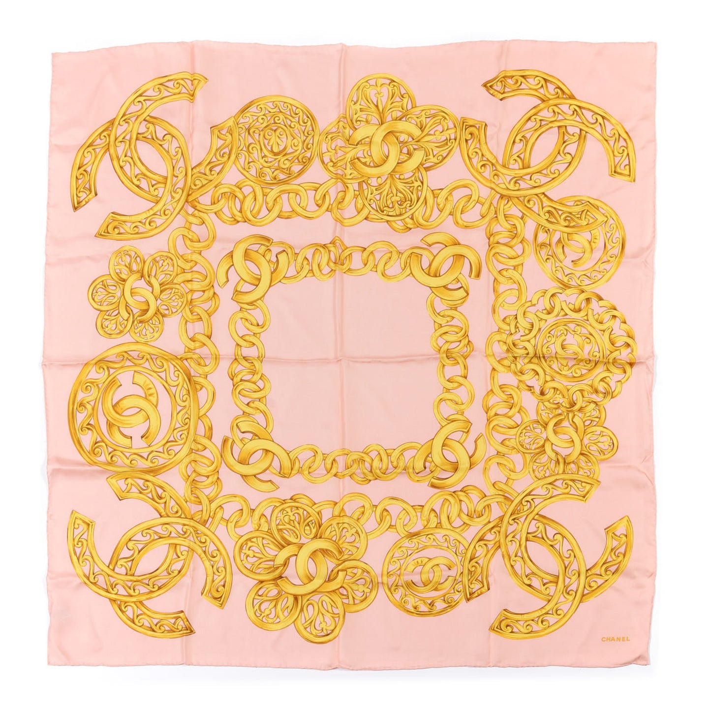 Silk CC Chain Square Scarf Pink