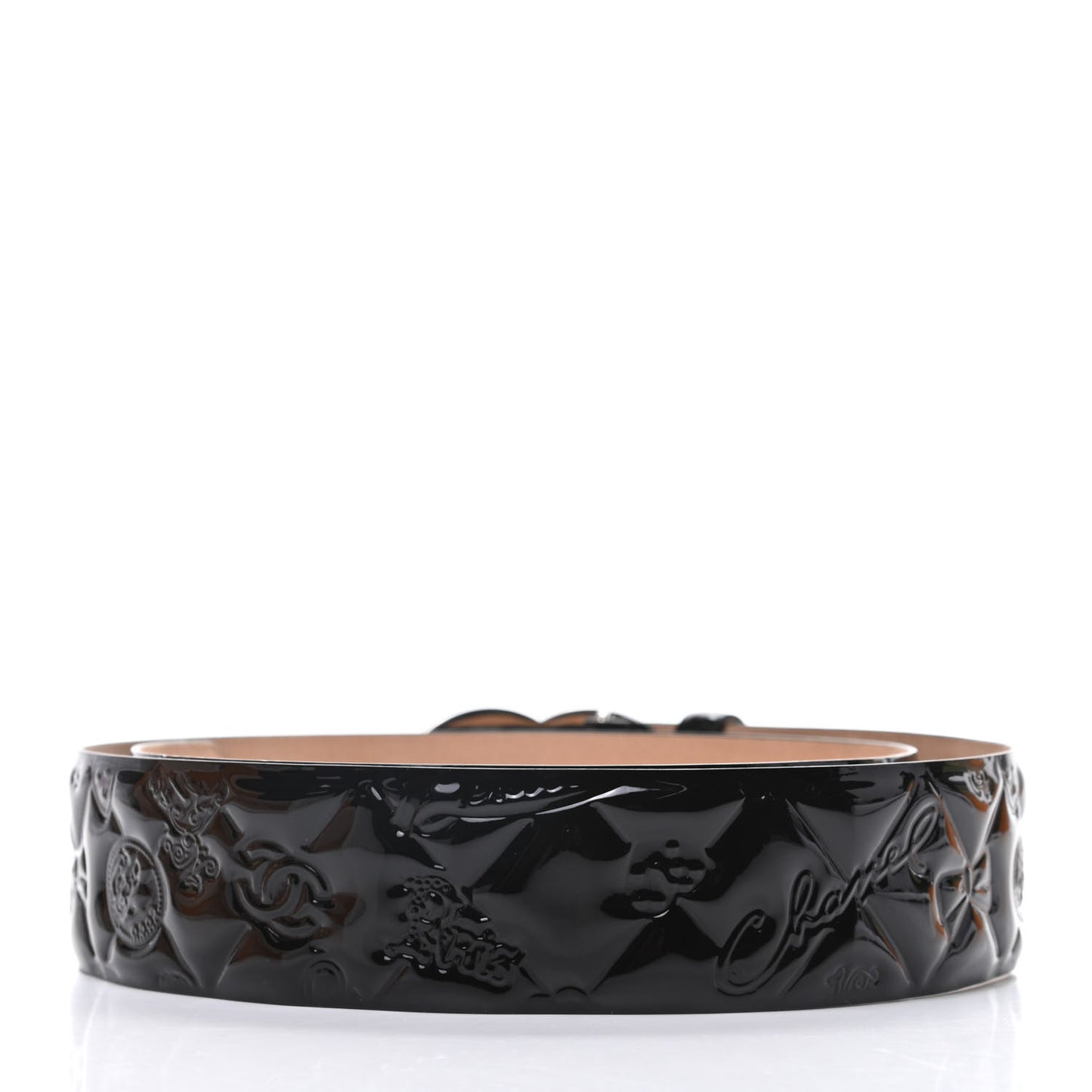 Patent Calfskin Quilted Lucky Symbols CC Belt 80 32 Black