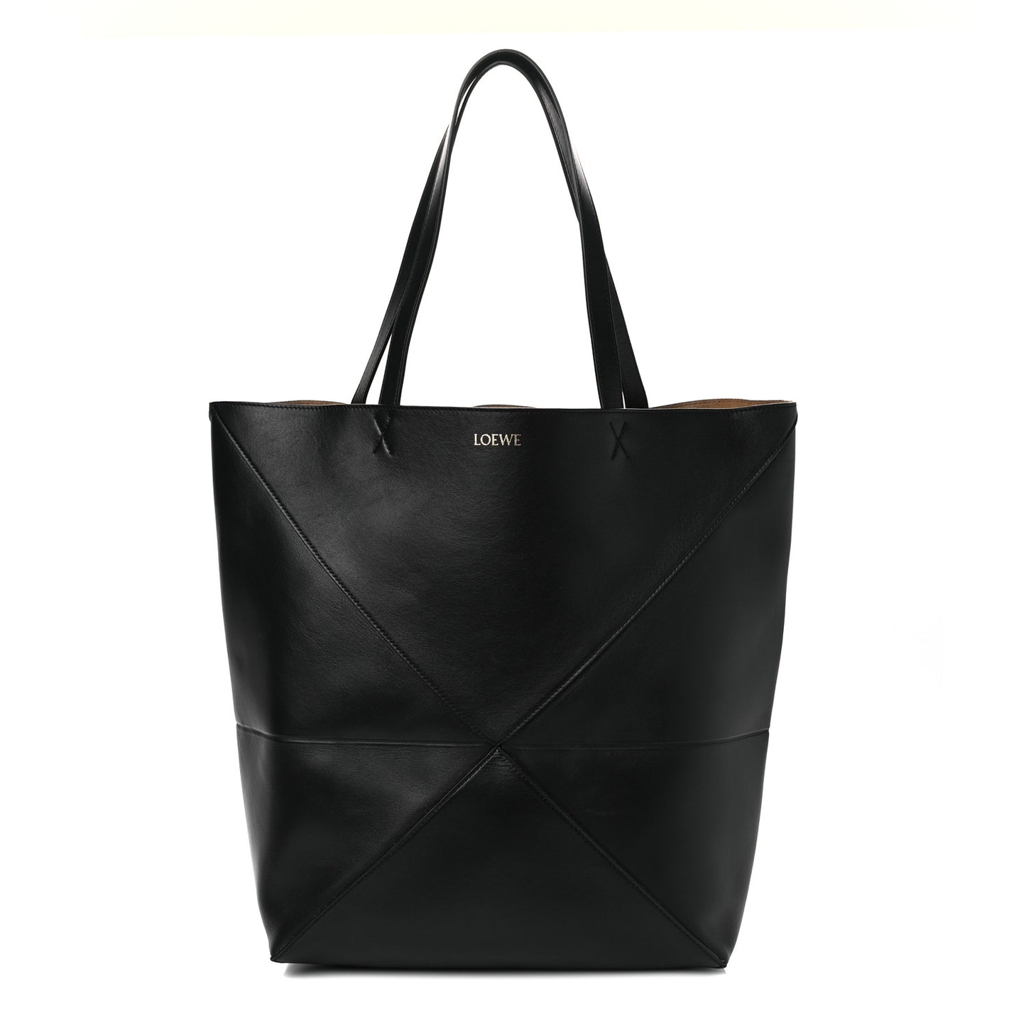 Shiny Calfskin Large Puzzle Fold Tote Black