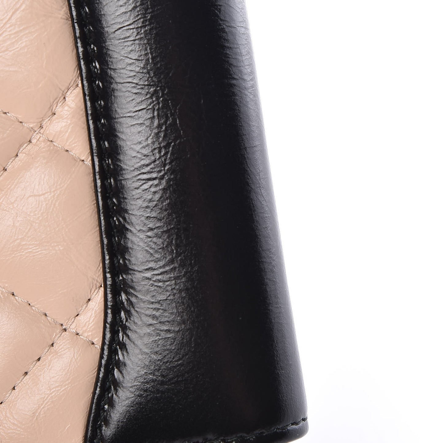 Aged Calfskin Quilted Gabrielle Zip Around Coin Purse Wallet Beige Black
