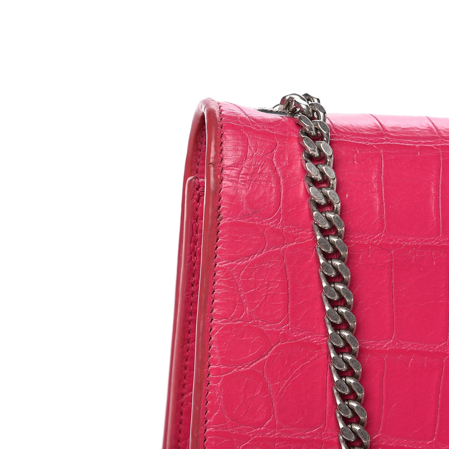 Calfskin Crocodile Embossed Medium Classic Monogram Kate Tassel Satchel Fuchsia