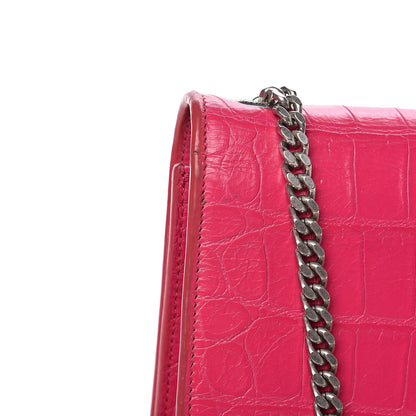 Saint Laurent Calfskin Crocodile Embossed Medium Classic Monogram Kate Tassel Satchel Fuchsia 9 of 15