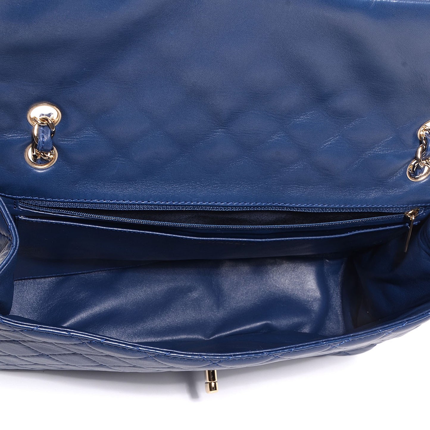 Lambskin Quilted Maxi Single Flap Dark Blue
