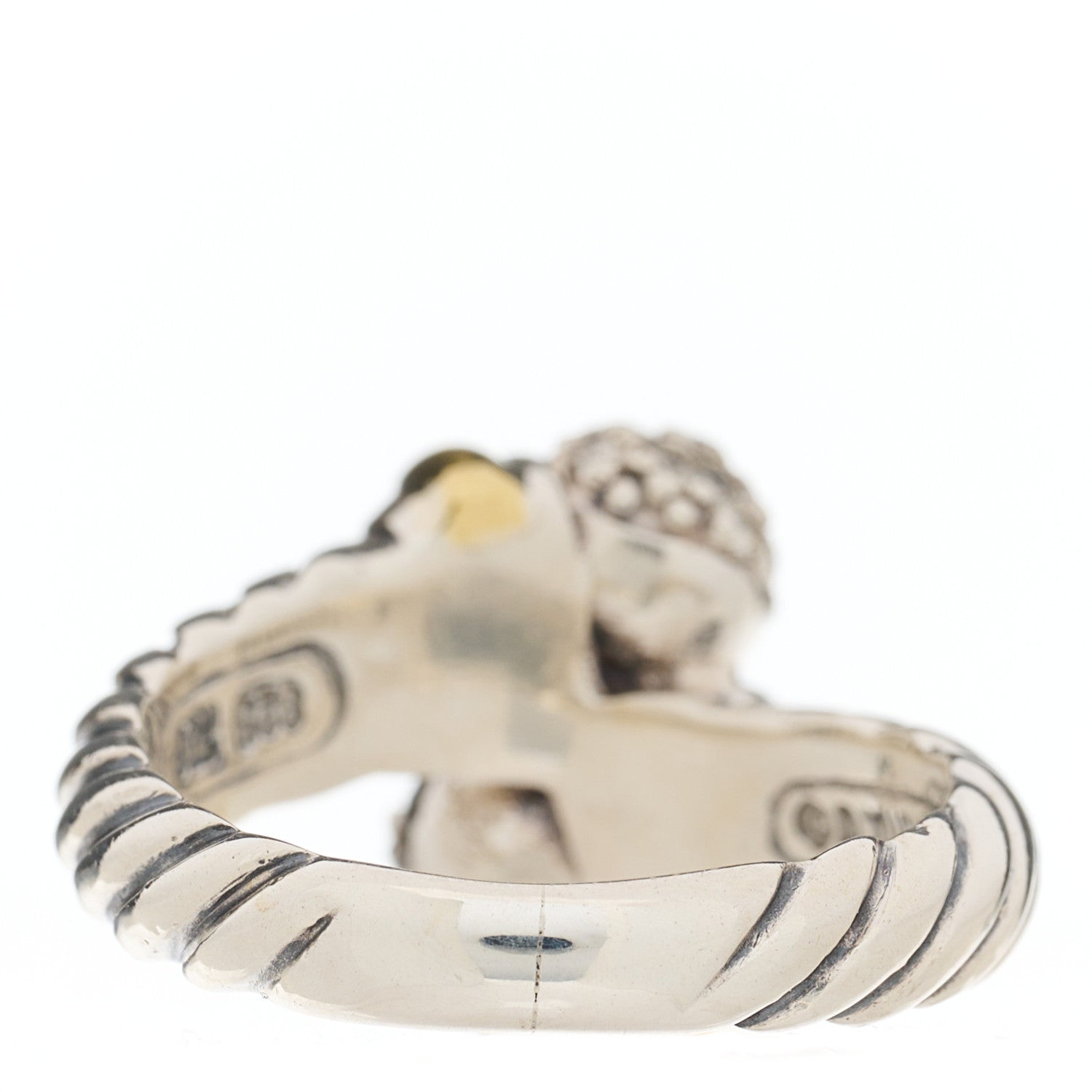 David Yurman Sterling Silver 18K Yellow Gold Diamond Bypass Ring 51 5.75 6 of 6