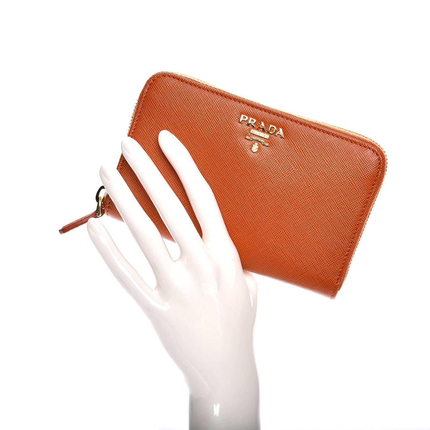 Saffiano Metal Zip Around Wallet Papaya