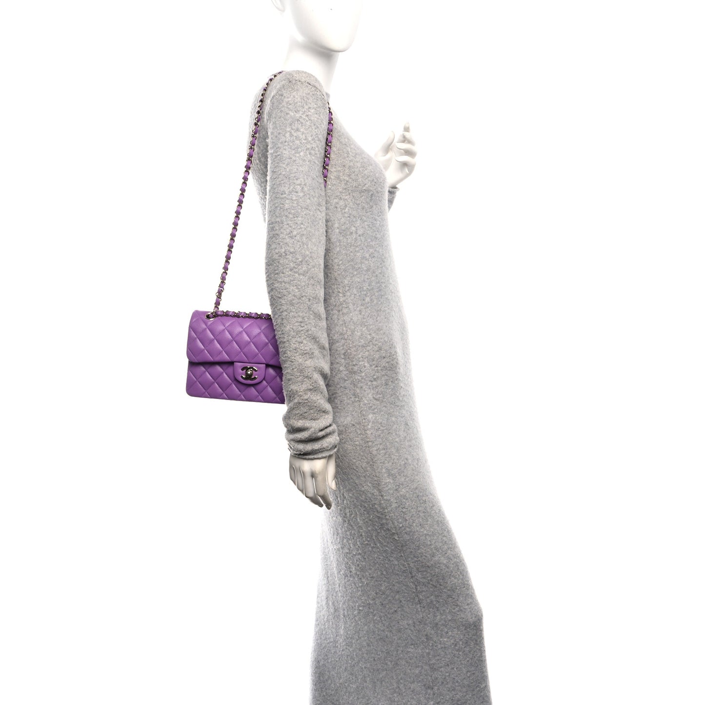 Caviar Quilted Small Double Flap Purple