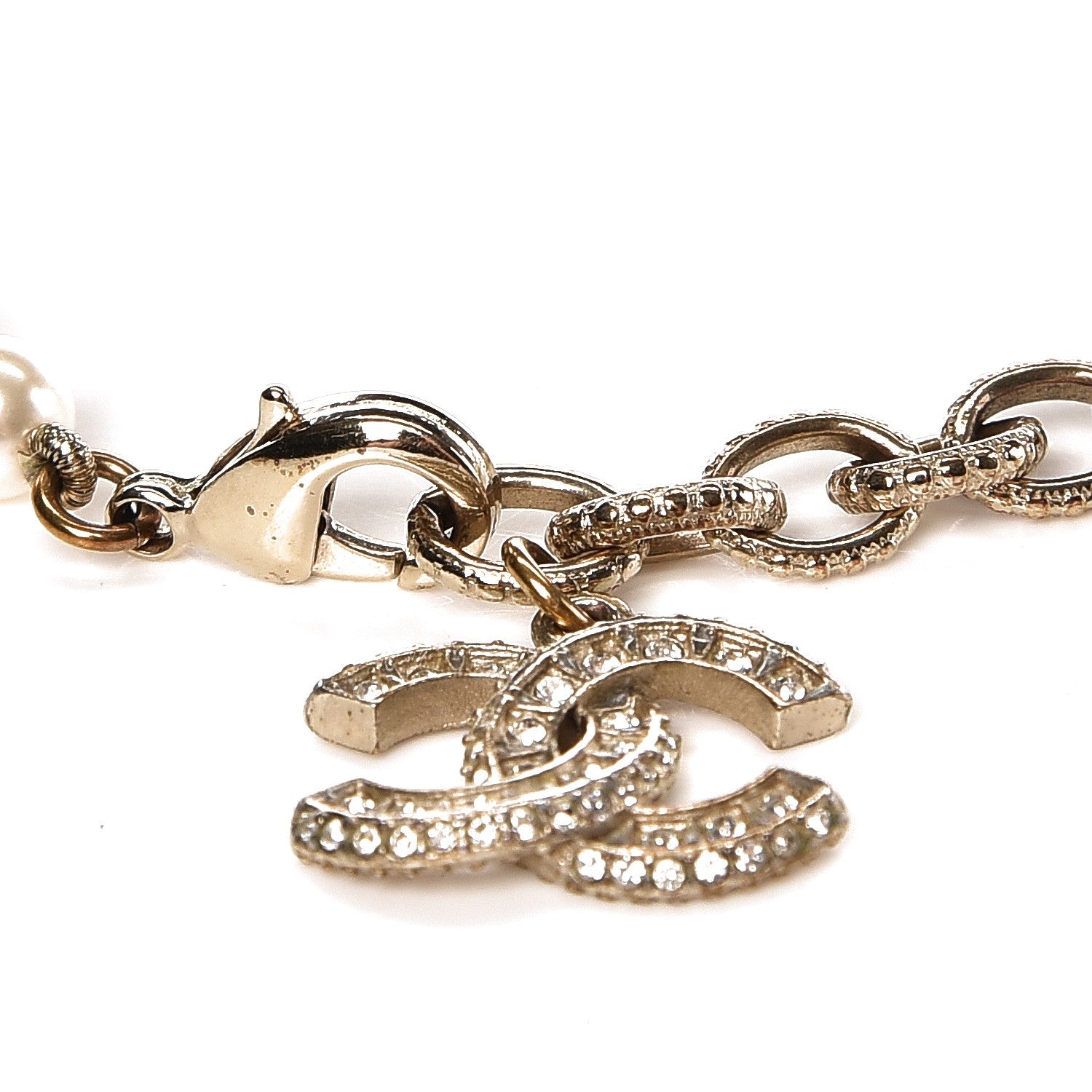 Chanel Pearl Baguette Crystal CC Bracelet Gold 3 of 5