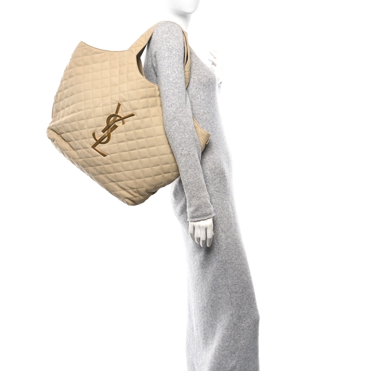 Saint Laurent Nubuck Suede Quilted Maxi Icare Shopping Tote Safari Beige 2 of 13