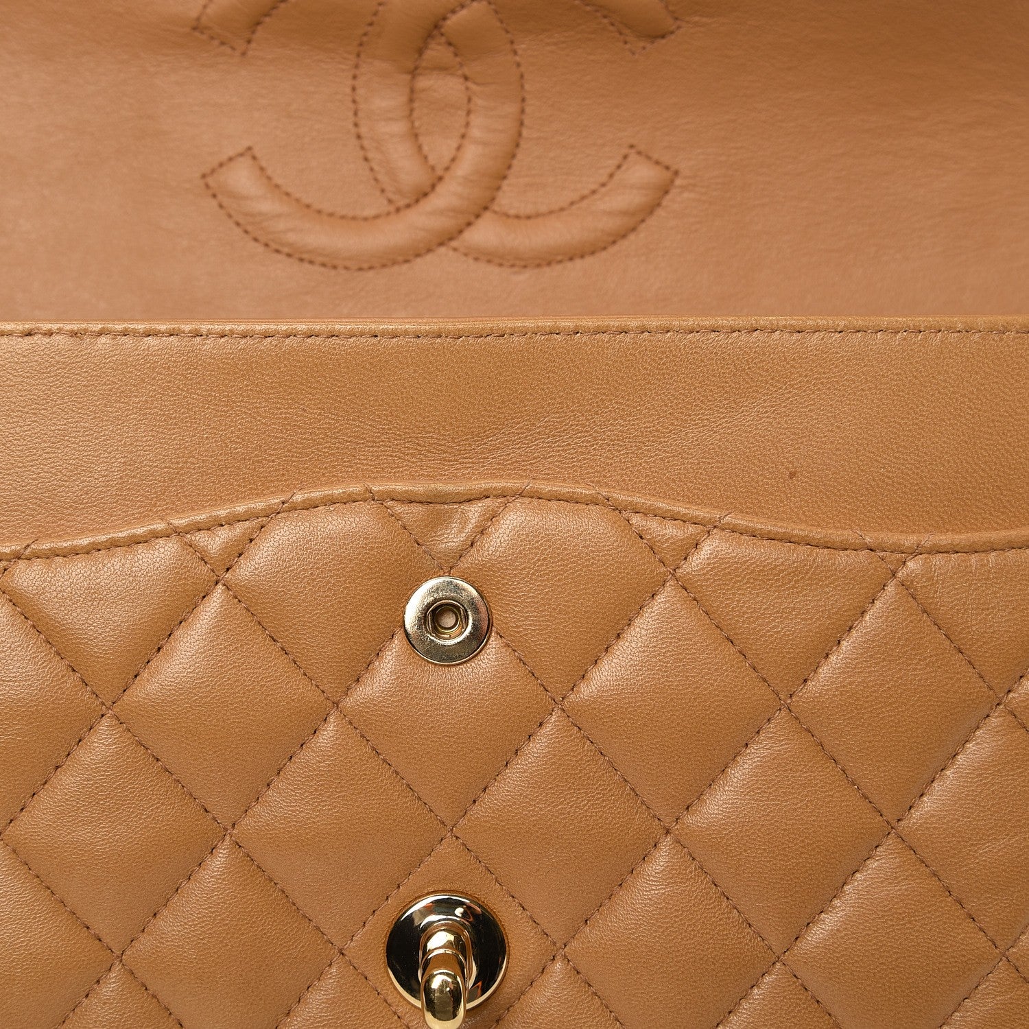 Chanel Lambskin Quilted Medium Double Flap Beige 13 of 14
