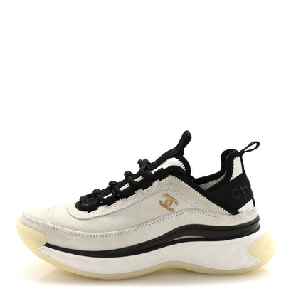 Chanel Suede Calfskin Nylon Grosgrain CC Sneakers 37 White 1 of 10