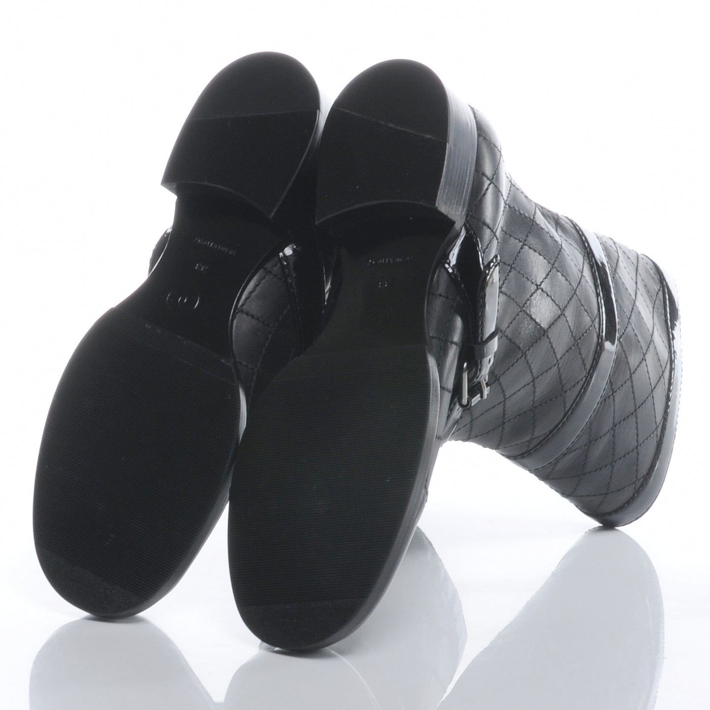 Leather Quilted Cap Toe Boots 38 Black