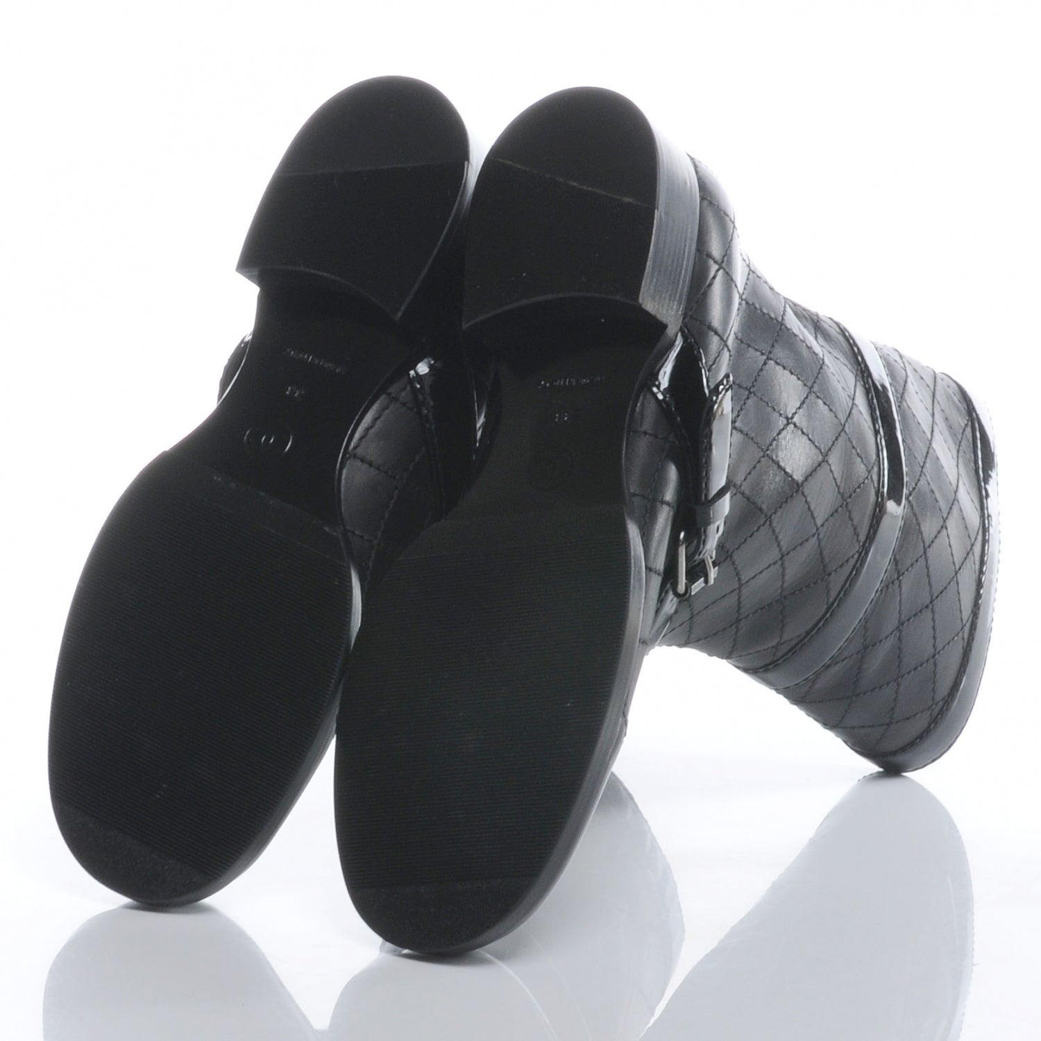 Chanel Leather Quilted Cap Toe Boots 38 Black 5 of 6