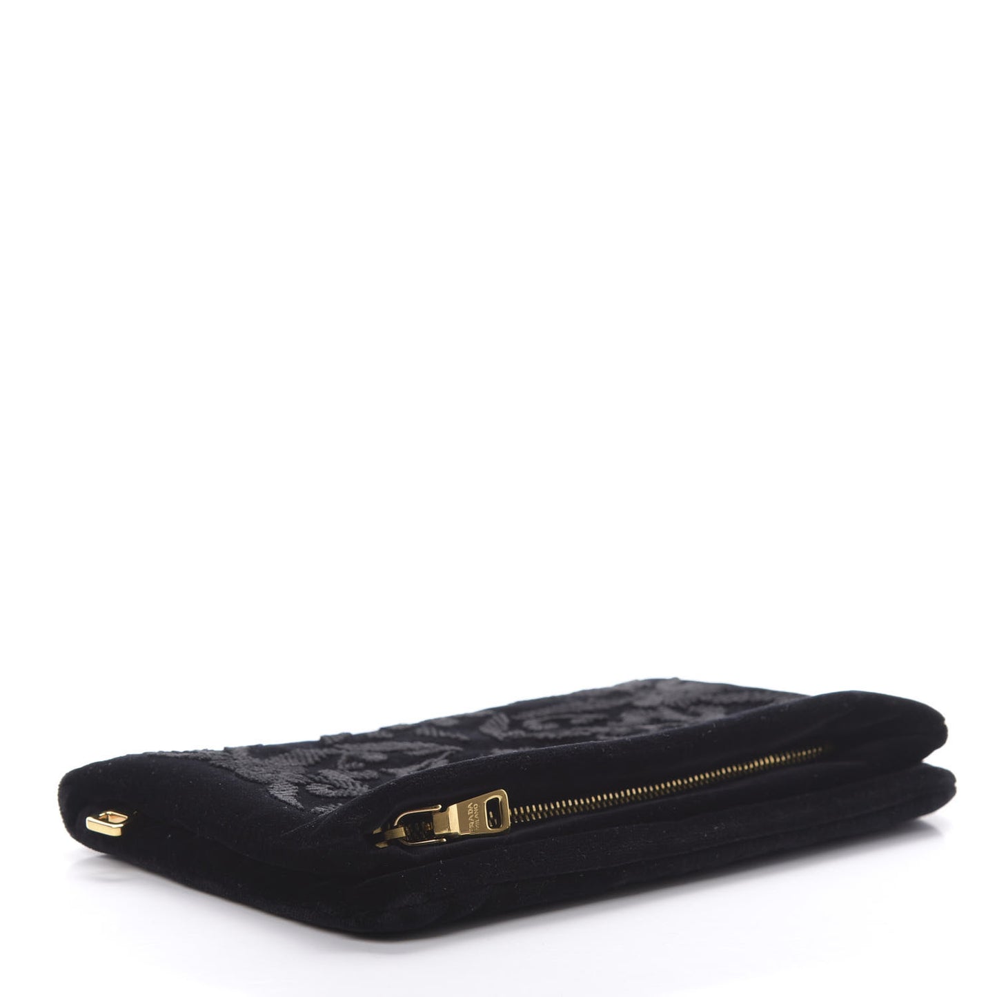 Velluto Velvet Embroidered Flap Clutch Black