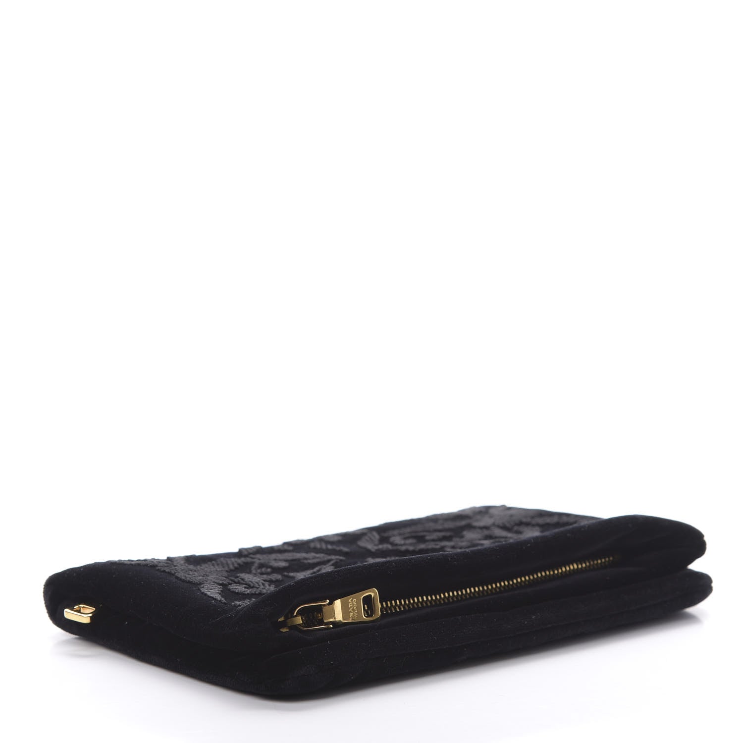 Prada Velluto Velvet Embroidered Flap Clutch Black 4 of 6