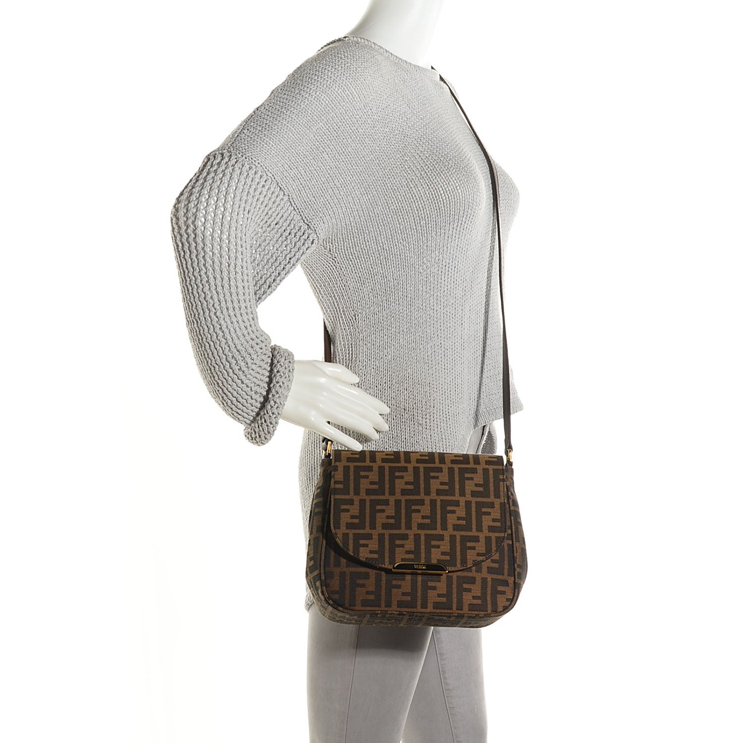 Fendi Zucca Vitello Artic Small Messenger Bag Tobacco Castagna 2 of 10