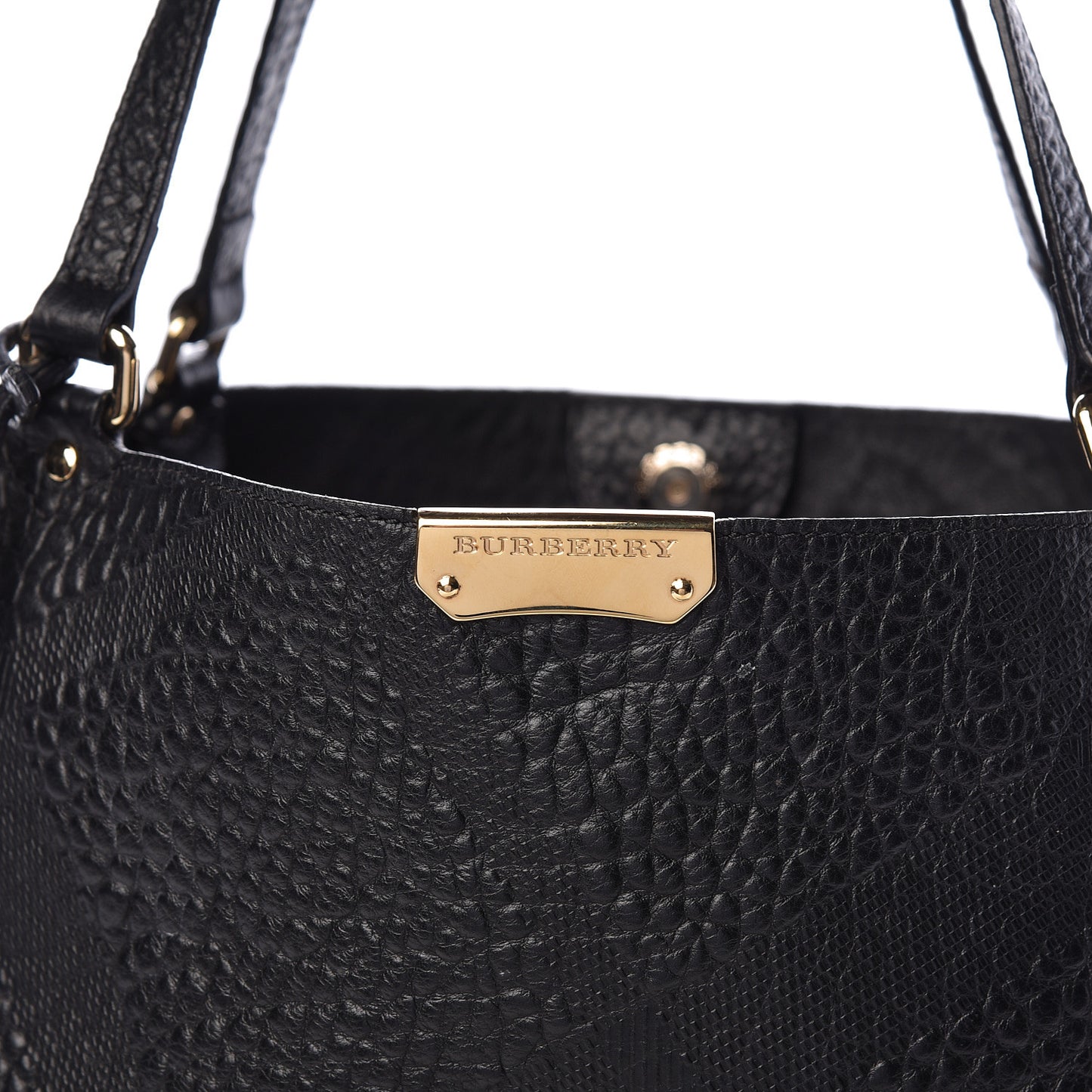 Signature Grain Calfskin Check Embossed Small Canterbury Tote Black